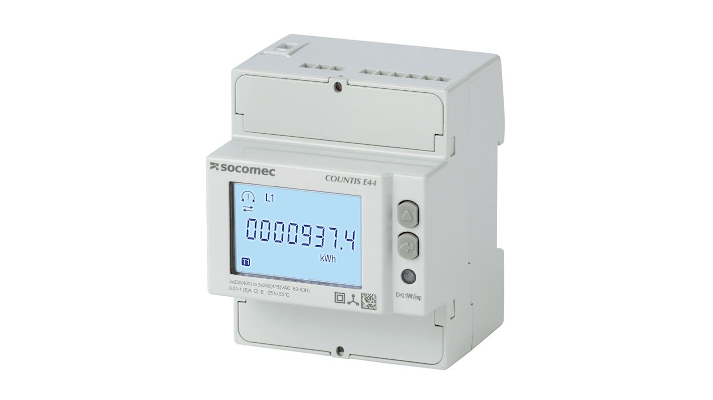 Medidor de energía Socomec serie COUNTIS, display LCD, con 8 dígitos, 3 fases, dim. 72mm x 90mm