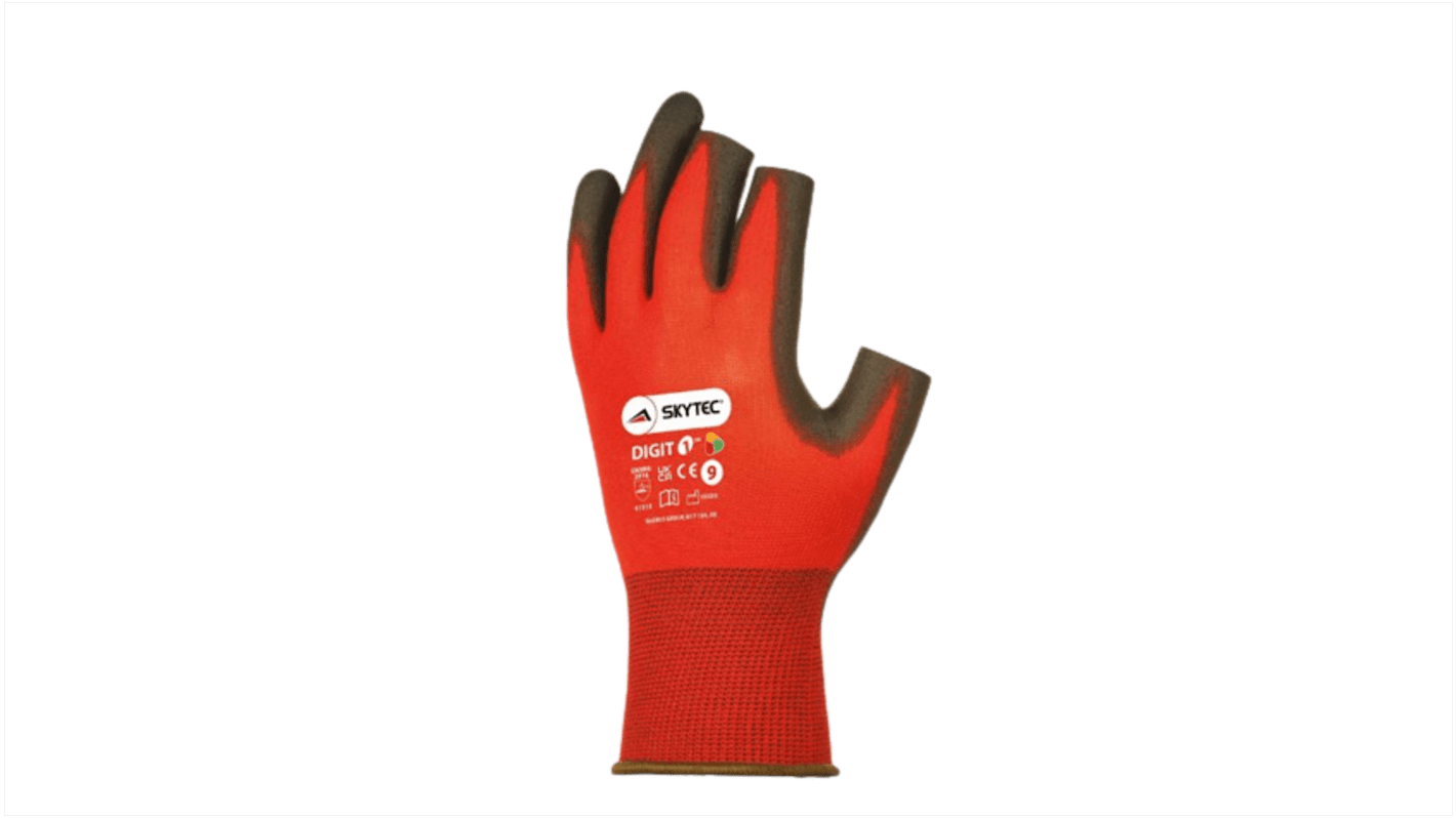 Skytec Black/Red Nylon Abrasion Resistant, Cut Resistant, Tear Resistant Work Gloves, Size 9, Polyurethane Coating