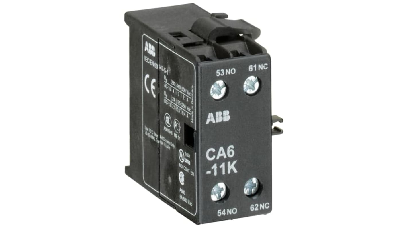 ABB Auxiliary Contact, 2 Contact, 1NC + 1NO, Surface Mount CA6