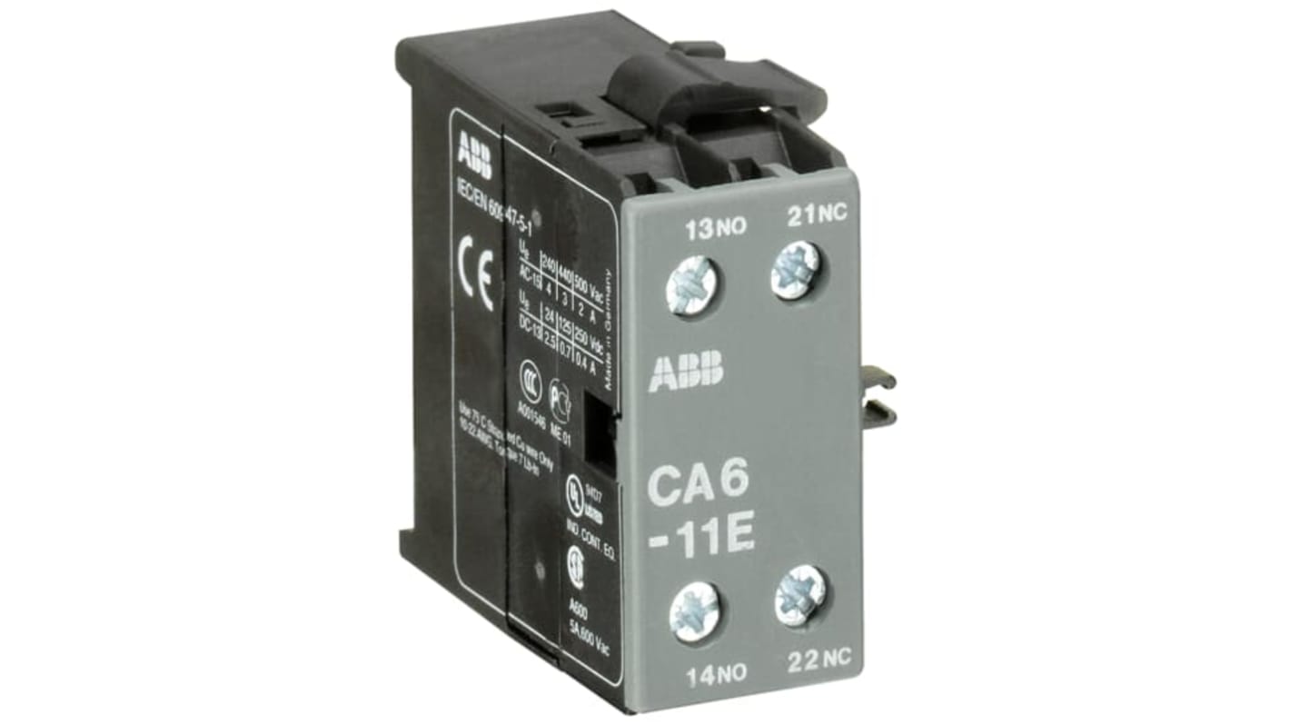 ABB Auxiliary Contact, 2 Contact, 1NC + 1NO, Surface Mount CA6