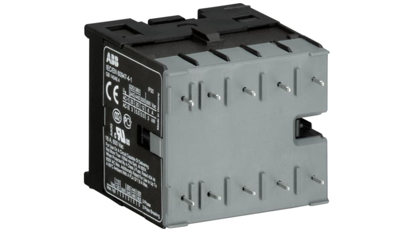 Contactor ABB GJL121 de 3 polos, 4 NA, 20 A, bobina 24 V CC, 4 kW
