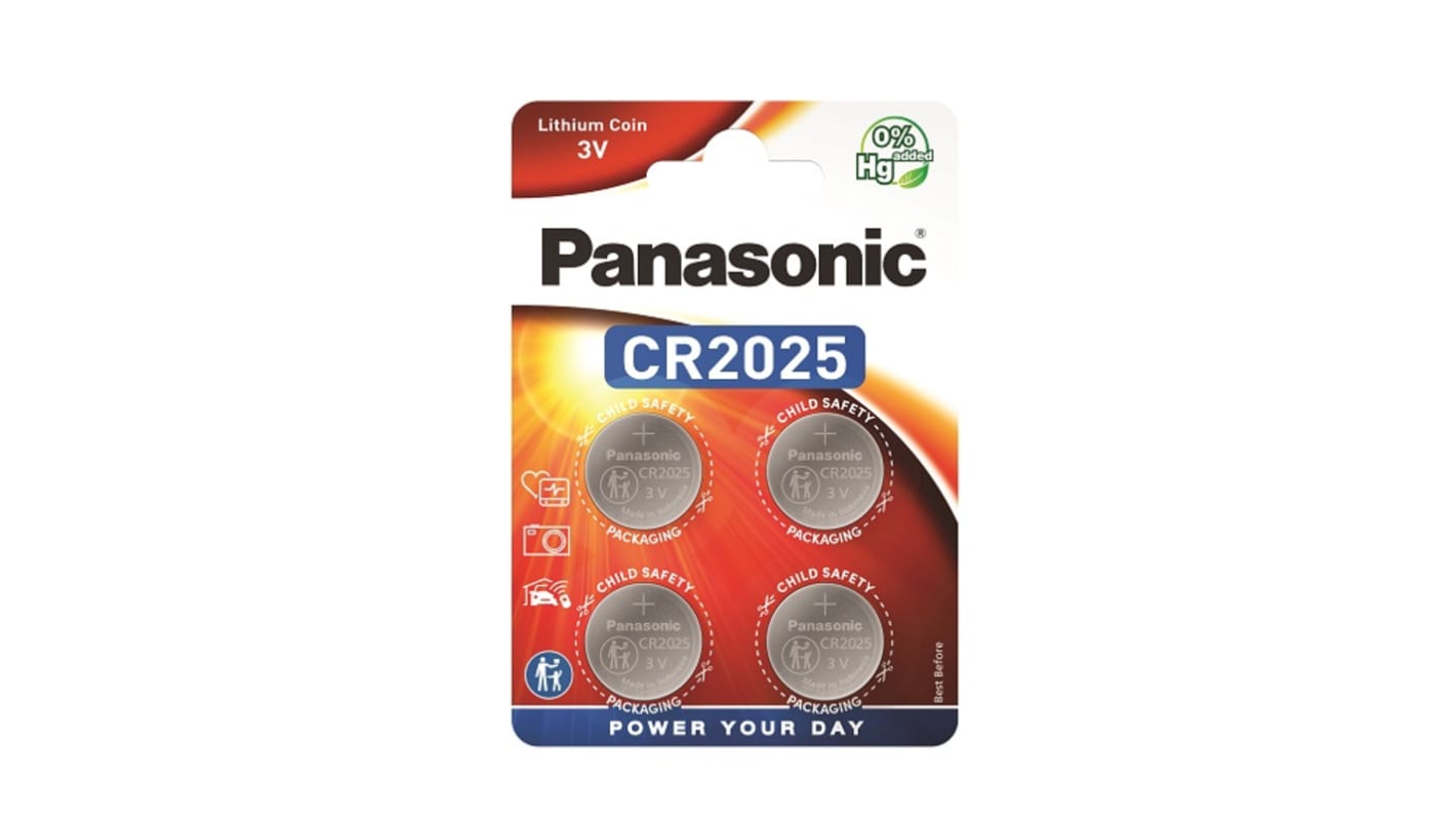 Pile bouton CR2025 Panasonic, 3V, 20mm