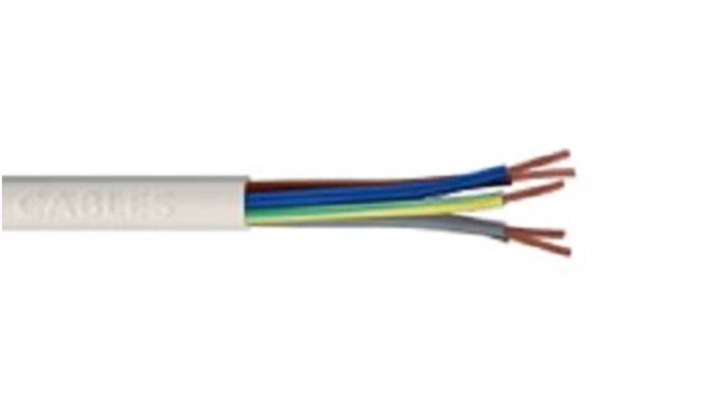 RS PRO, Mains, 5m 5 Core, White PVC Power Cable -15°C