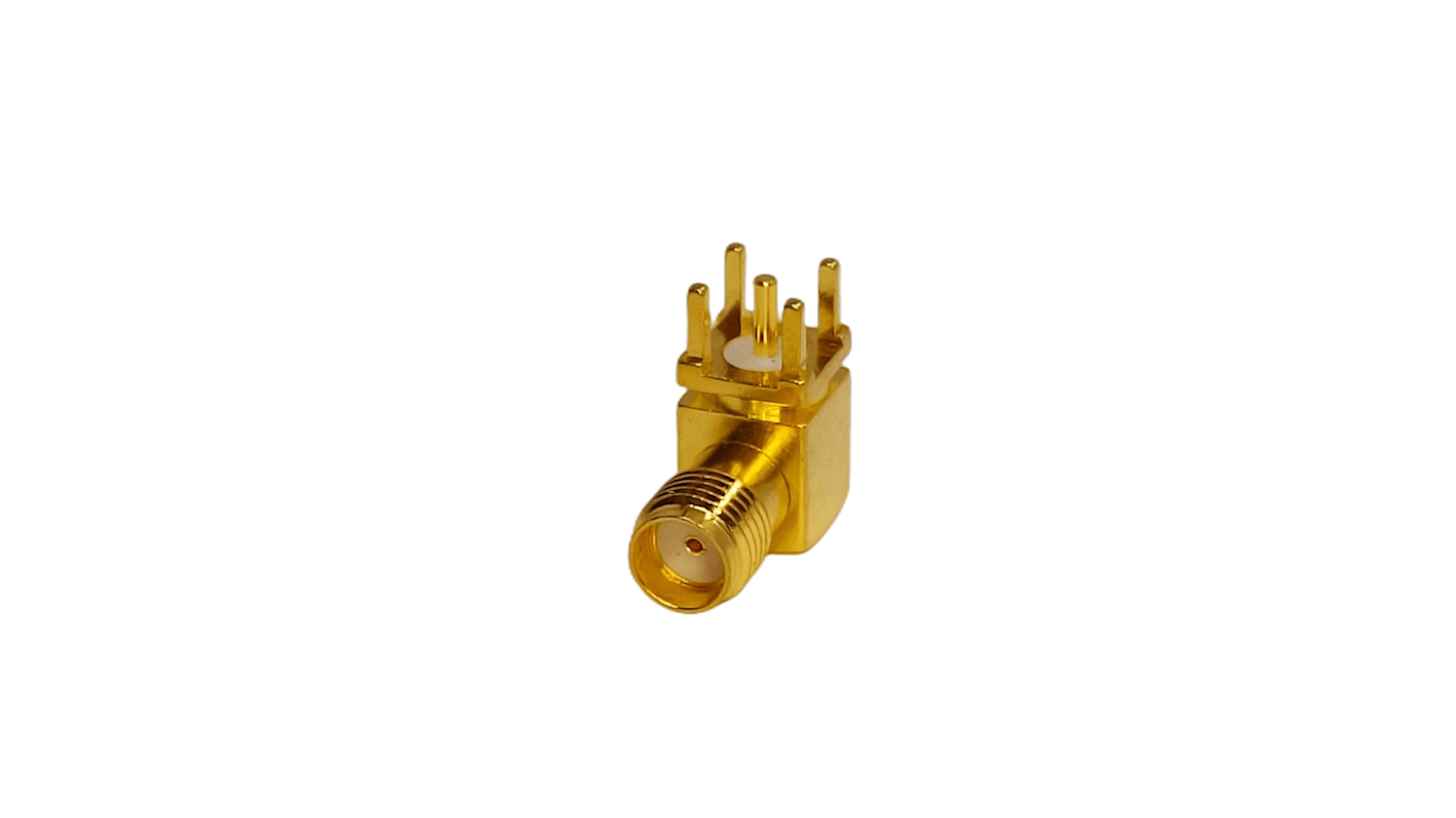 RS PRO Buchse Koaxialsteckverbinder SMA-Steckverbinder, Tafelmontage Löt-Anschluss, 50Ω, gewinkelt