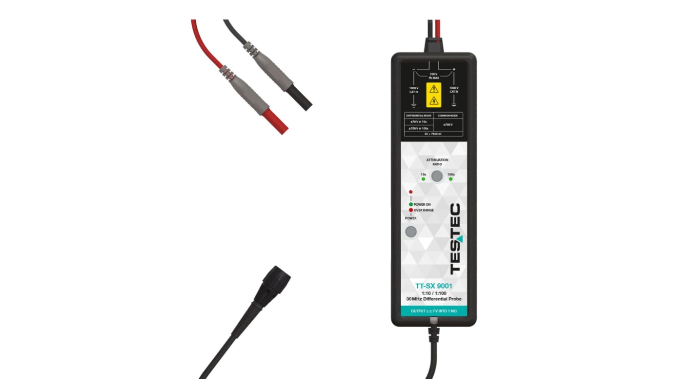 Testec TT-SX 9000 Series TT-SX 9001 Oscilloscope Probe, Differential Type, 30MHz, 1:10, 1:100, BNC Connector