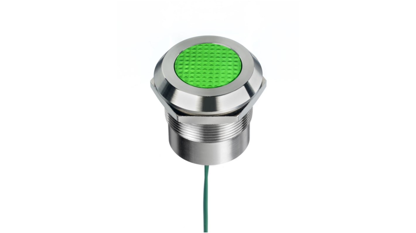 Indicatore da pannello RS PRO Verde  a LED, 12 → 24V ca/cc, IP67, IP69K, foro da 25mm