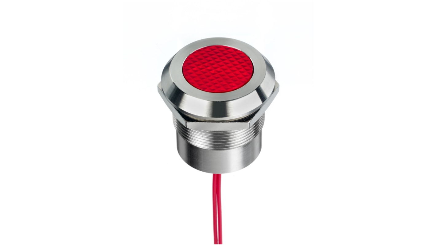 Indicatore da pannello RS PRO Rosso  a LED, 12 → 24V ca/cc, IP67, IP69K, foro da 25mm