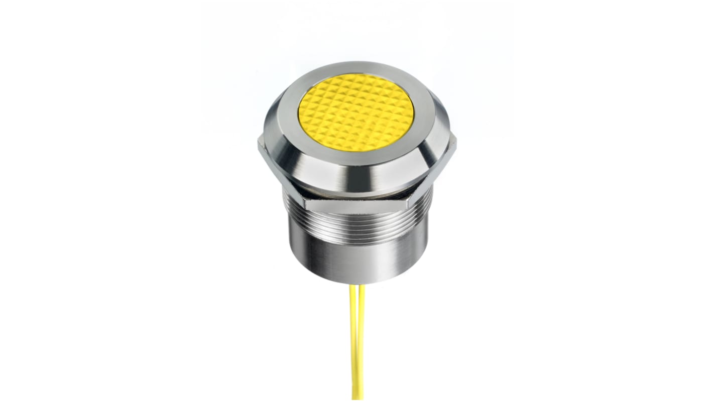 Indicatore da pannello RS PRO Giallo  a LED, 12 → 24V ca/cc, IP67, IP69K, foro da 25mm