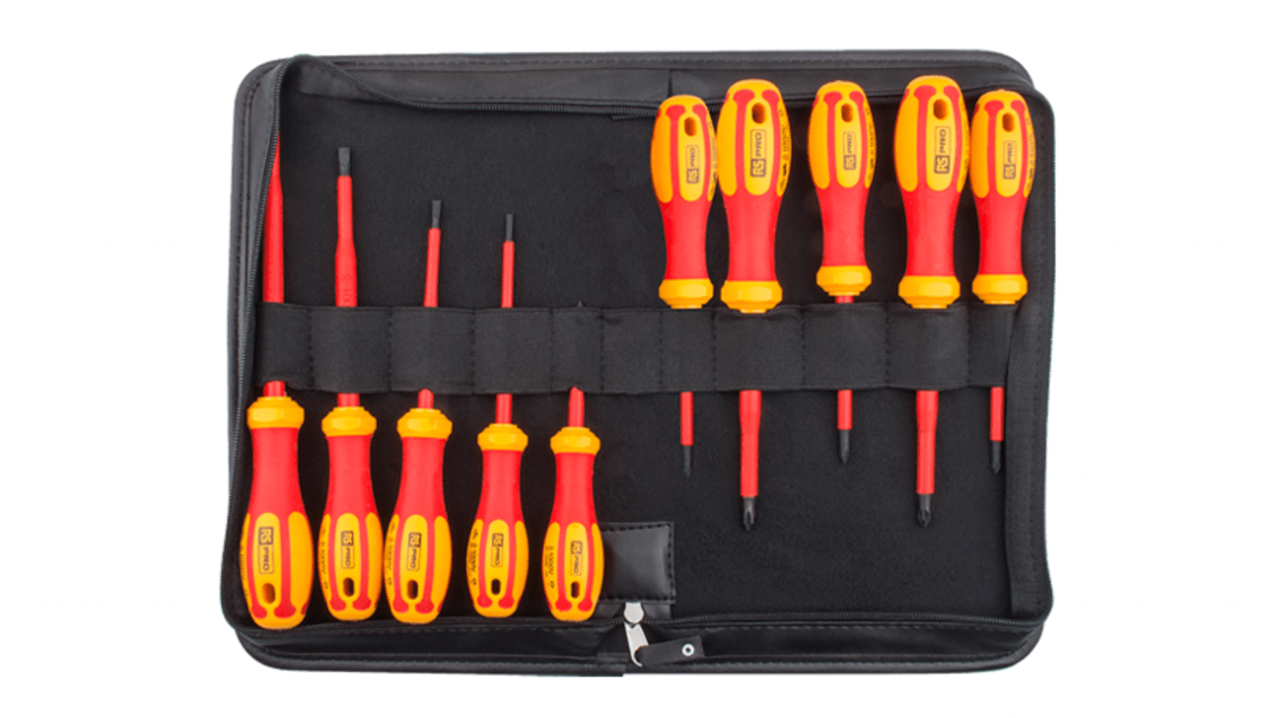 RS PRO Phillips; Pozidriv; Slotted Insulated Screwdriver Set, 10-Piece