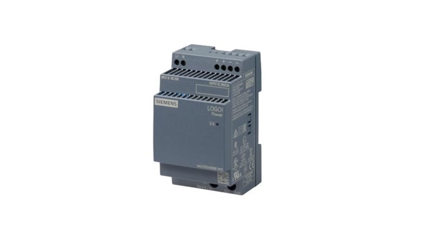Siemens SIPLUS LOGO Switched Mode DIN Rail Power Supply, 120V ac ac Input, 24V dc dc Output, 2.5A Output, 60W