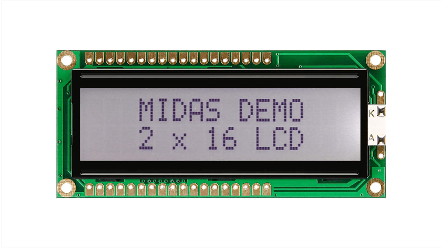 Midas LCD段码液晶屏, 2行16个字符, 字符高5.2mm