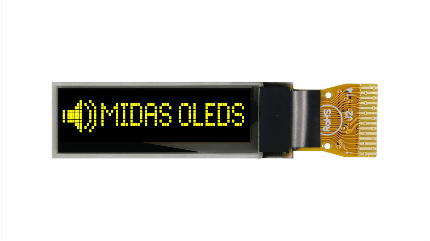 Midas 0.84in Yellow Passive matrix OLED Display 96 x 16pixels COT I2C Interface