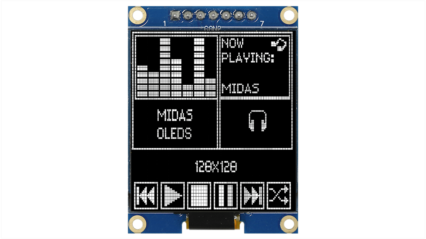 Display OLED Midas, matrice Passivo, Giallo, 128 x 128pixels, COB, SPI Interface
