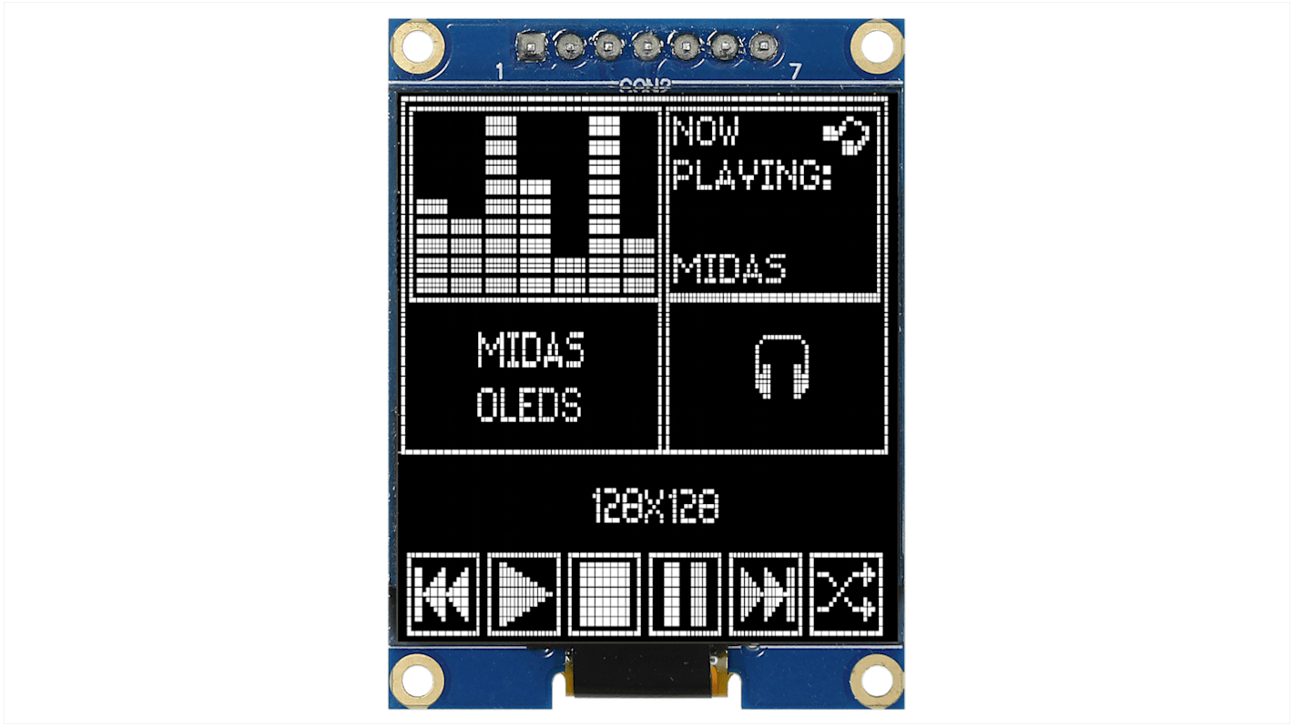 Midas 1.5in Yellow Passive matrix OLED Display 128 x 128pixels COB SPI Interface