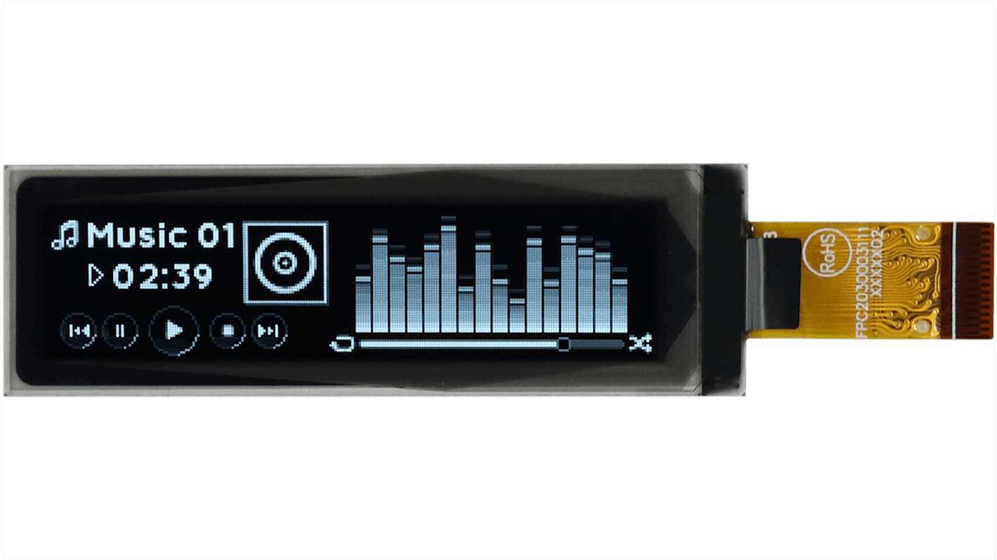 Midas 2.08in White Passive matrix OLED Display 256 x 64pixels COT I2C, Parallel, SPI Interface