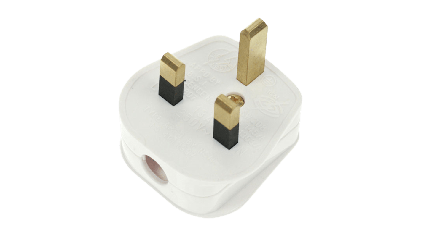 RS PRO UK Mains Plug, 3A White, Cable Mount Screw, 250V