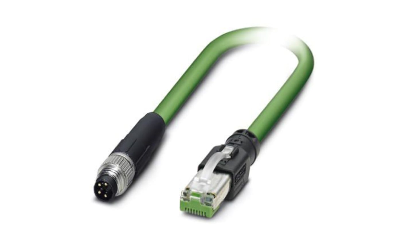 Phoenix Contact Cat5 Straight Male M8 to Straight Male RJ45 Ethernet Cable, Green, 5m