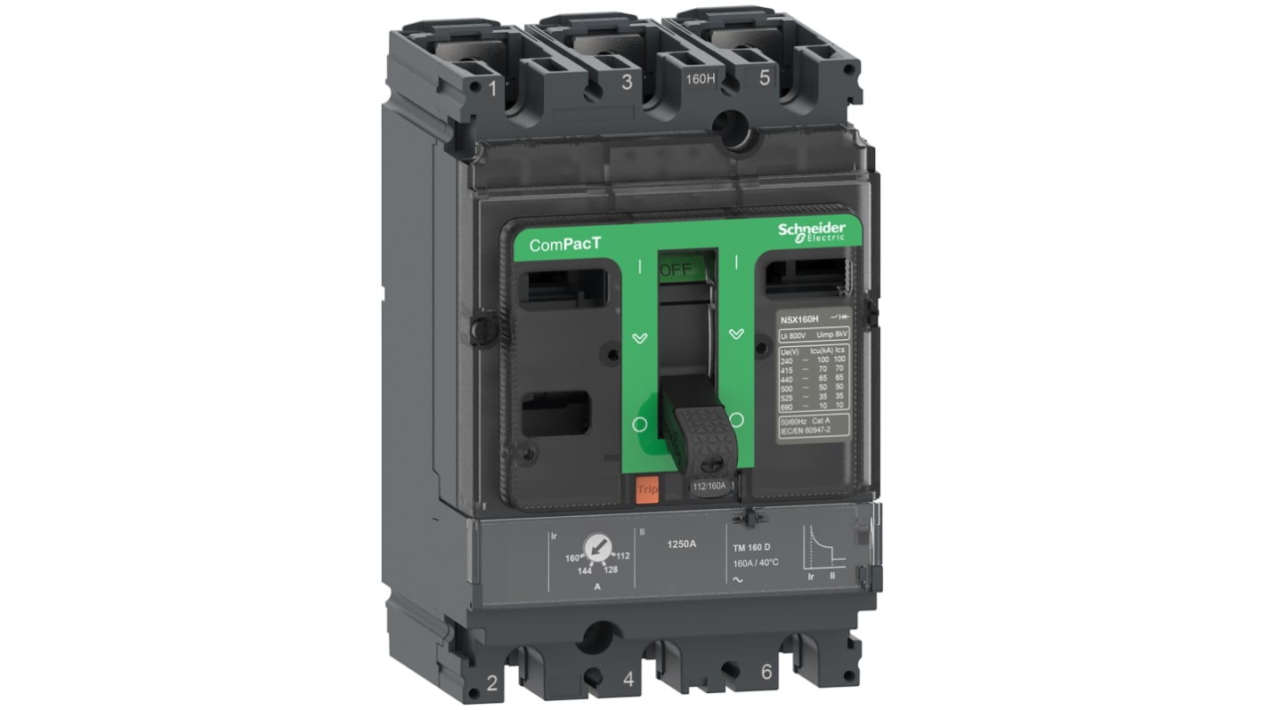 MCCB Schneider Electric, 3 Polos, 80A, Montaje fijo, ComPacT NSX, C10B