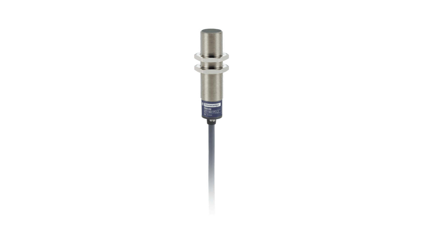 Sensore di prossimità Cilindro filettato Telemecanique Sensors, M18, rilevamento 5 mm, 24 V c.c.