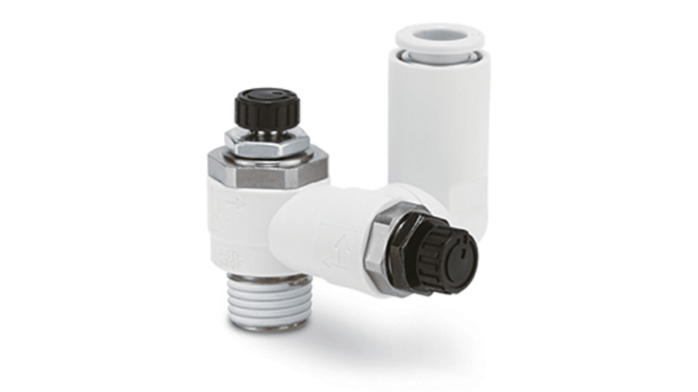 SMC ASD-FM Series Threaded Flow Regulator, R 1/8 Inlet Port, 1/4in Tube Inlet Port x R 1/8 Outlet Port x 6mm Tube