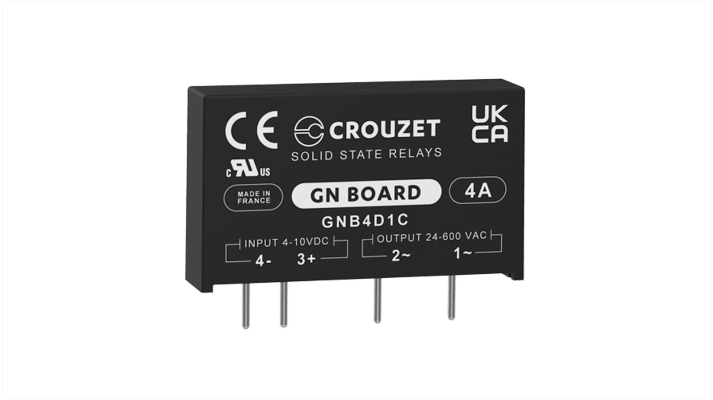 Crouzet Halvlederrelæ, 1-polet ST, Printmontering-montering, Maks. 600 V rms, 4 A rms Triac, Nulkors