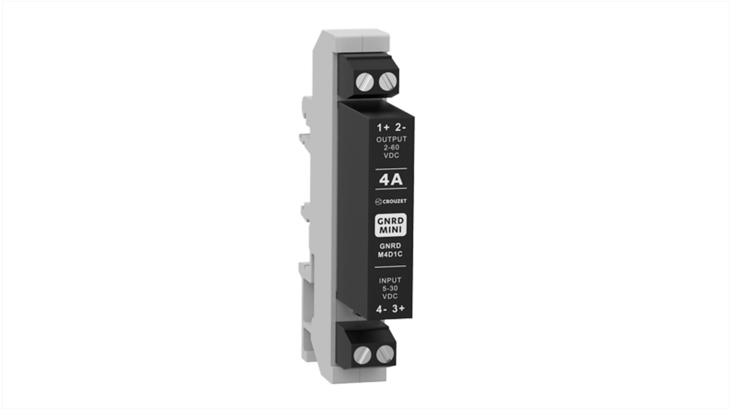 Crouzet Halvlederrelæ, 1-polet ST, DIN-skinne-montering, Maks. 30 V rms, 4 A rms Triac, Jævnstrømsskift