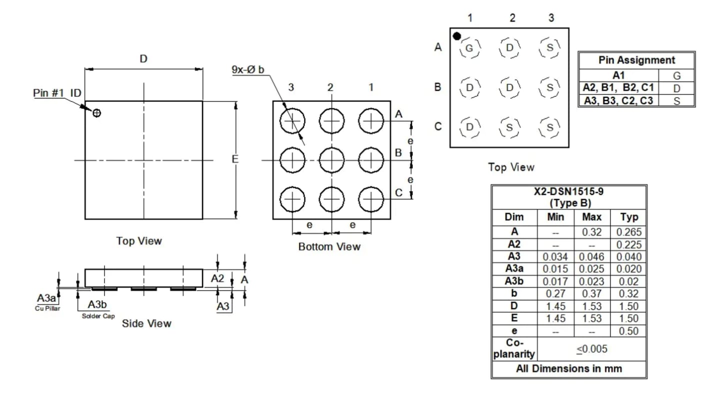 Diodes Inc P-Channel MOSFET, 5.2 A, 20 V X2-DSN1515-9 DMP2541UCP9-7