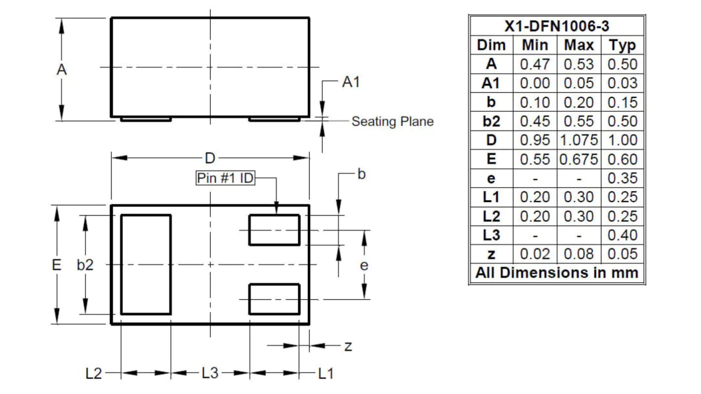 Diodes Inc P-Channel MOSFET, 990 mA, 20 V X1-DFN1006-3 DMP2900UFB-7B