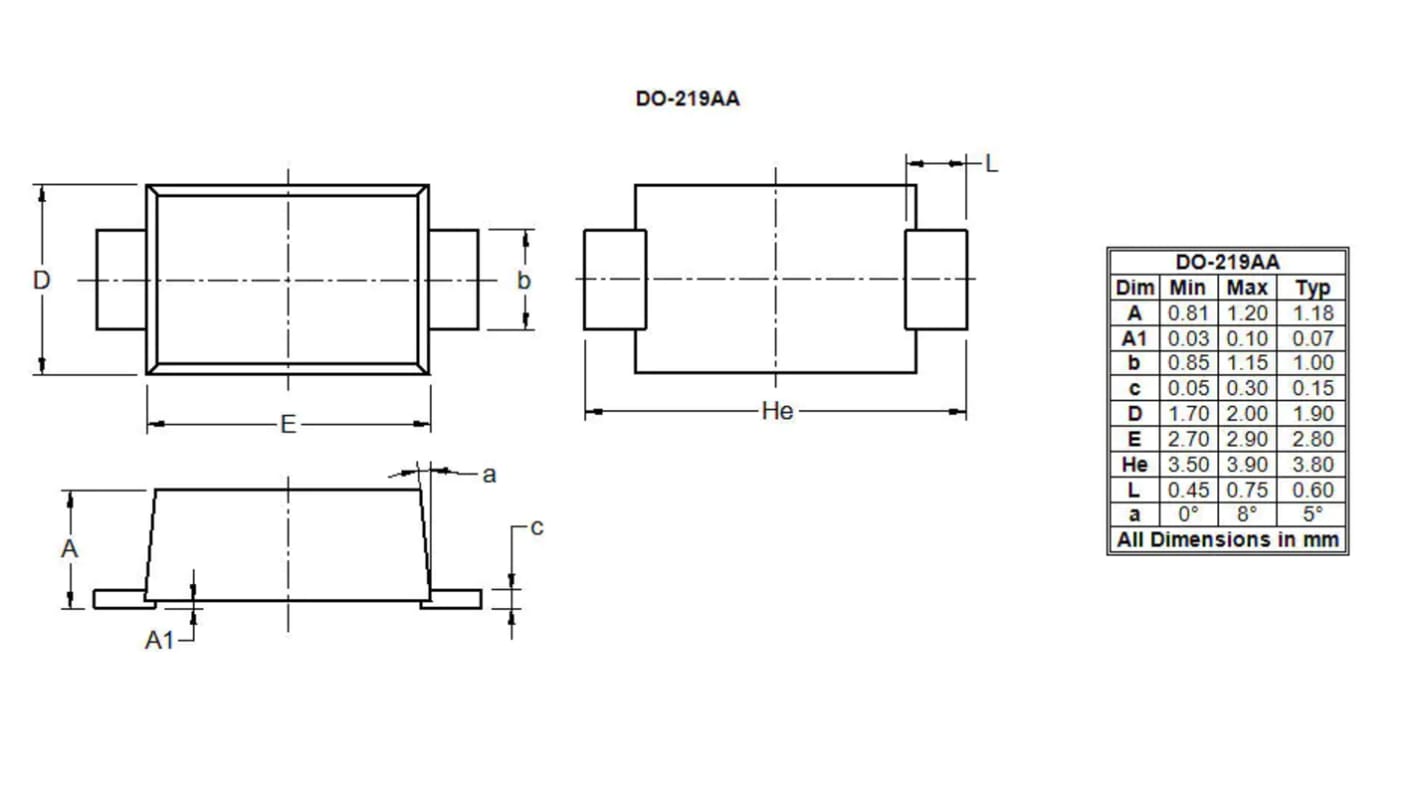 Rectificador y diodo Schottky, FES1DE, 200V, DO-219AA