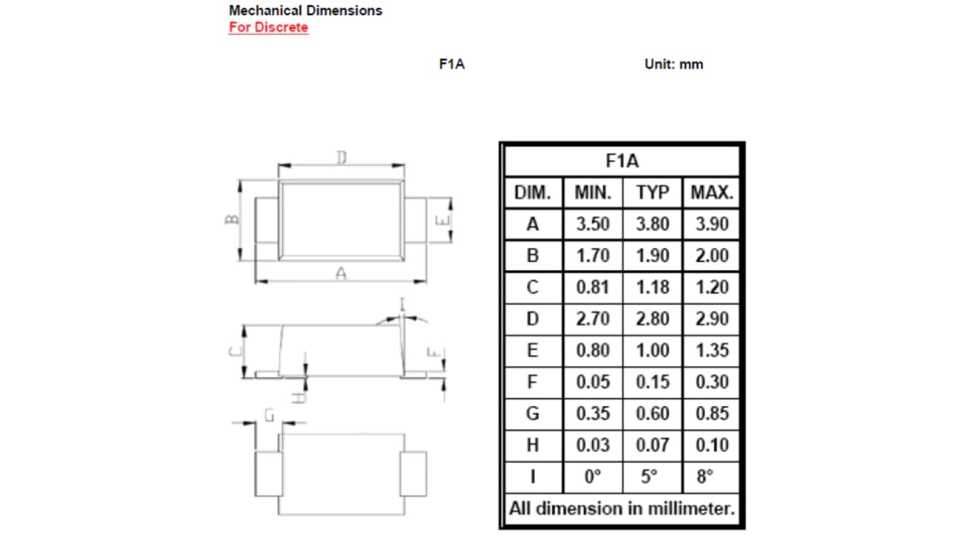Rectificador y diodo Schottky, FUS1ME, 1000V, JEDEC DO-219AA