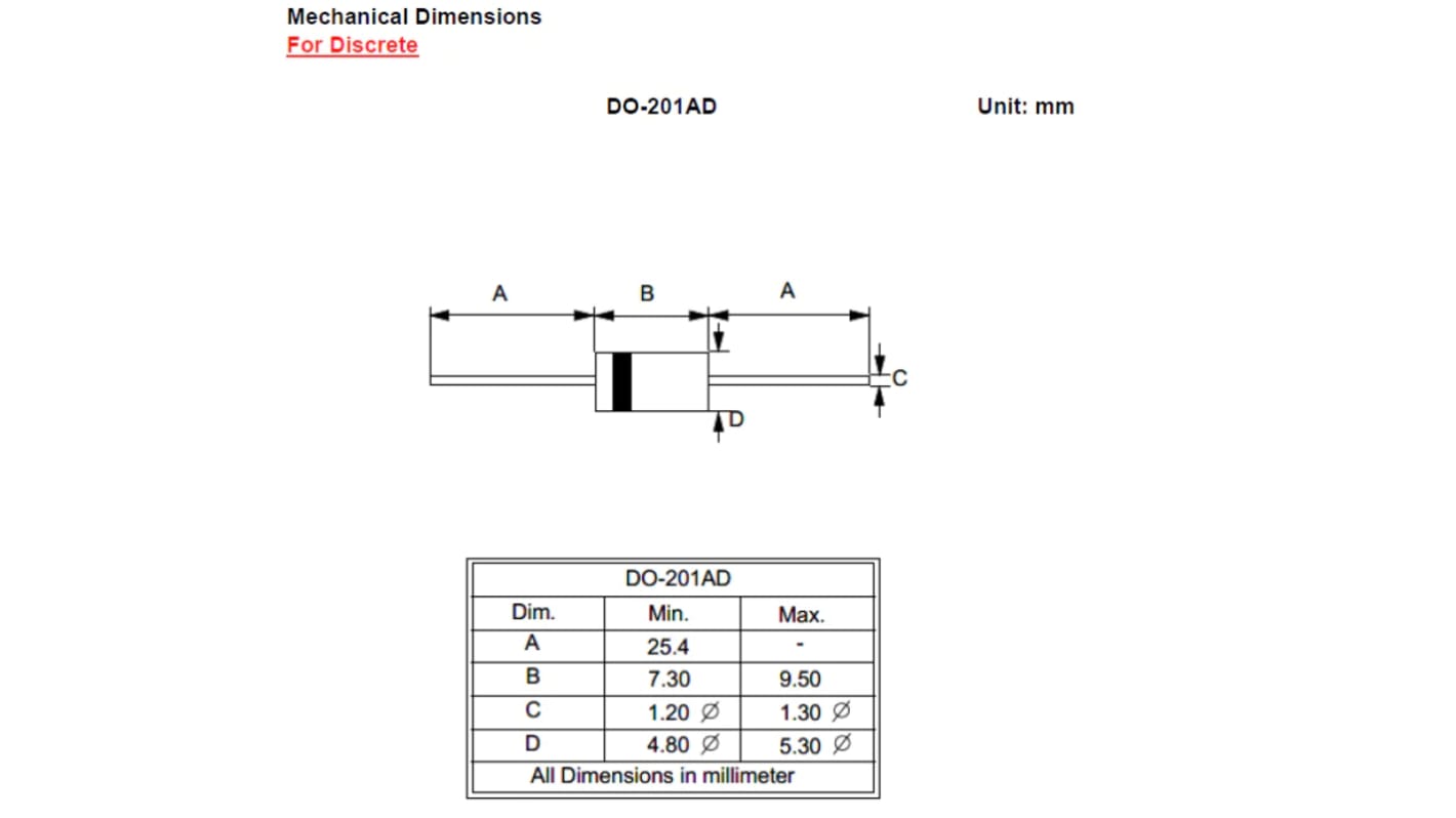 DiodesZetex Gleichrichter & Schottky-Diode, 600V DO-201AD