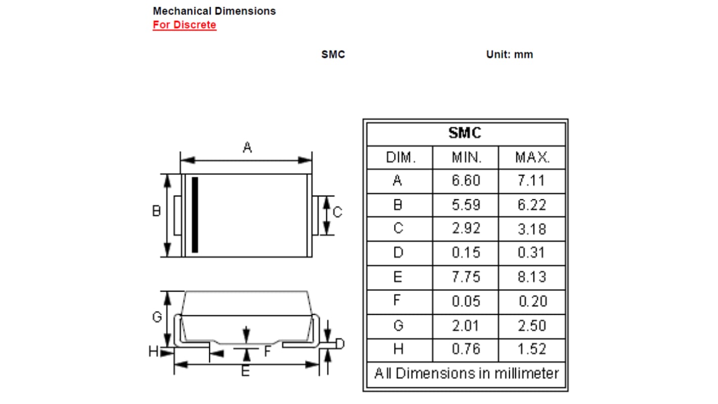 Rectificador y diodo Schottky, MURS4100C, 1000V, DO-214AB (SMC)