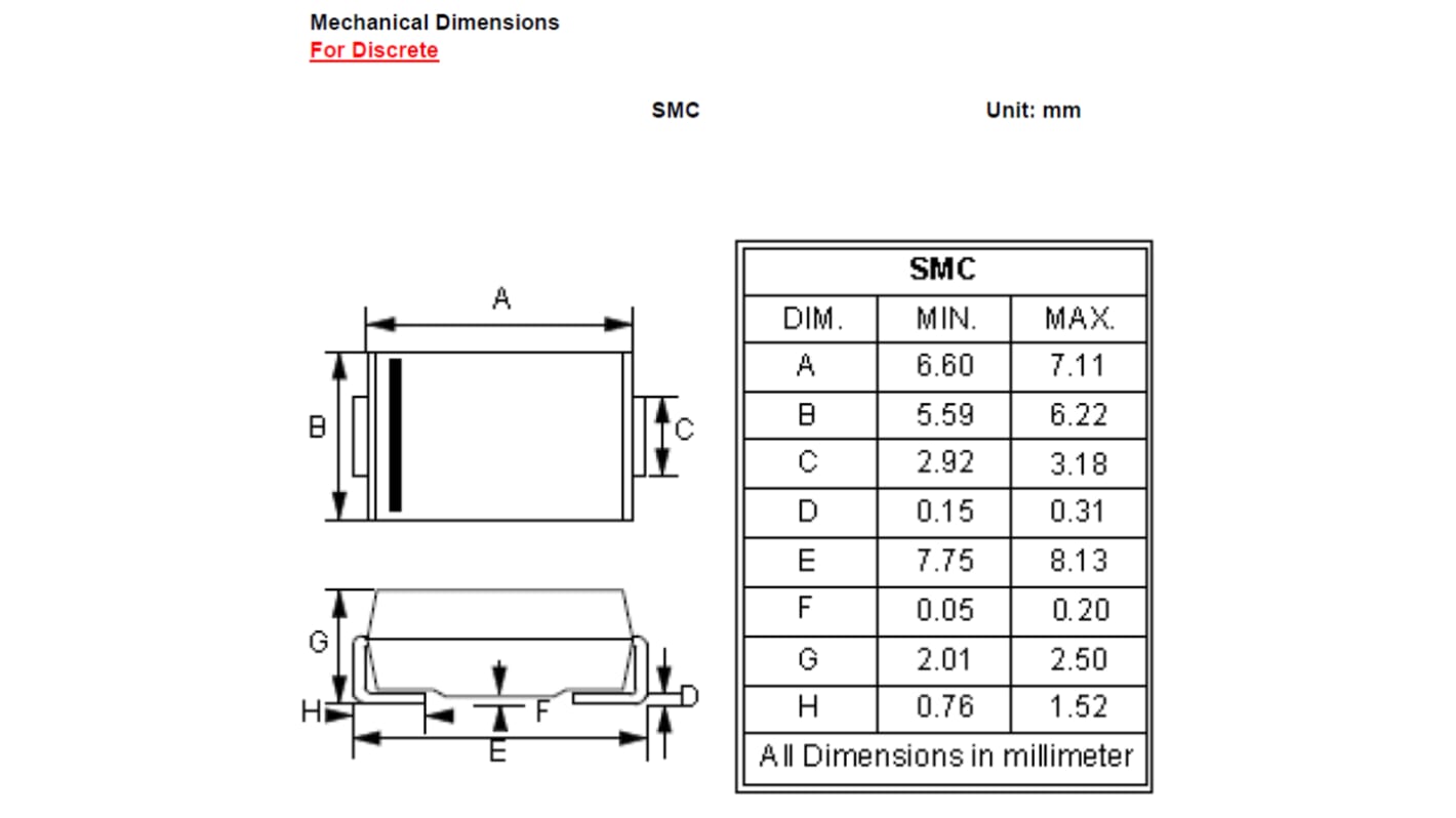 Diodo raddrizzatore e Schottky Diodes Inc, 1000V, DO-214AB (SMC)