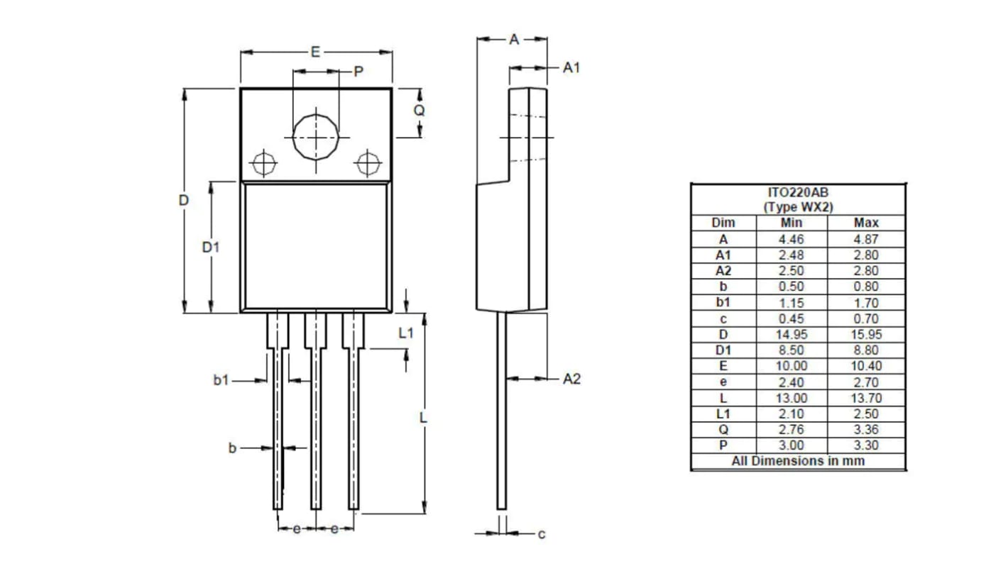 Rectificador y diodo Schottky, STPS1060, 600V, ITO220AB