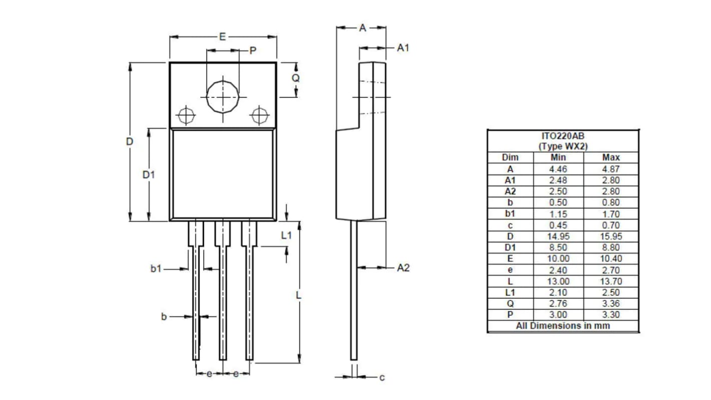 Diodo raddrizzatore e Schottky Diodes Inc, 200V, ITO220AB
