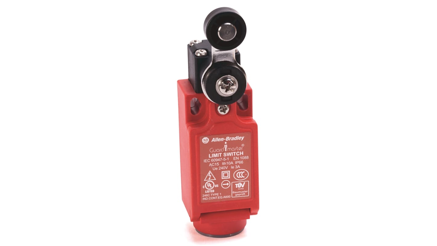 Allen Bradley Short Roller Lever Safety Limit Switch, 2NC/1NO, IP66, Polybutylene Terephthalate (PBT) Housing, 600V ac