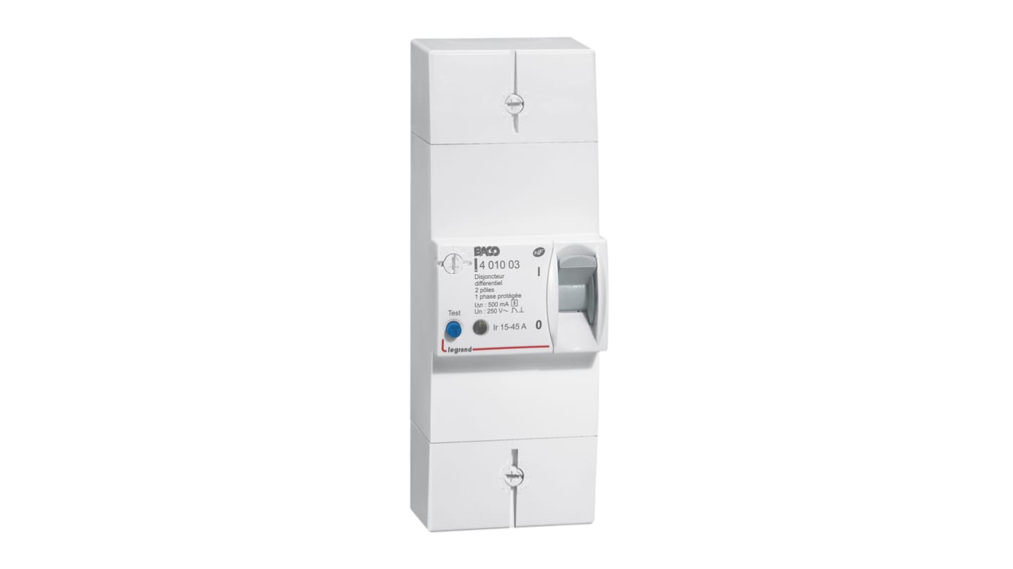 Legrand RCBO, 2P, 45A, 250V AC