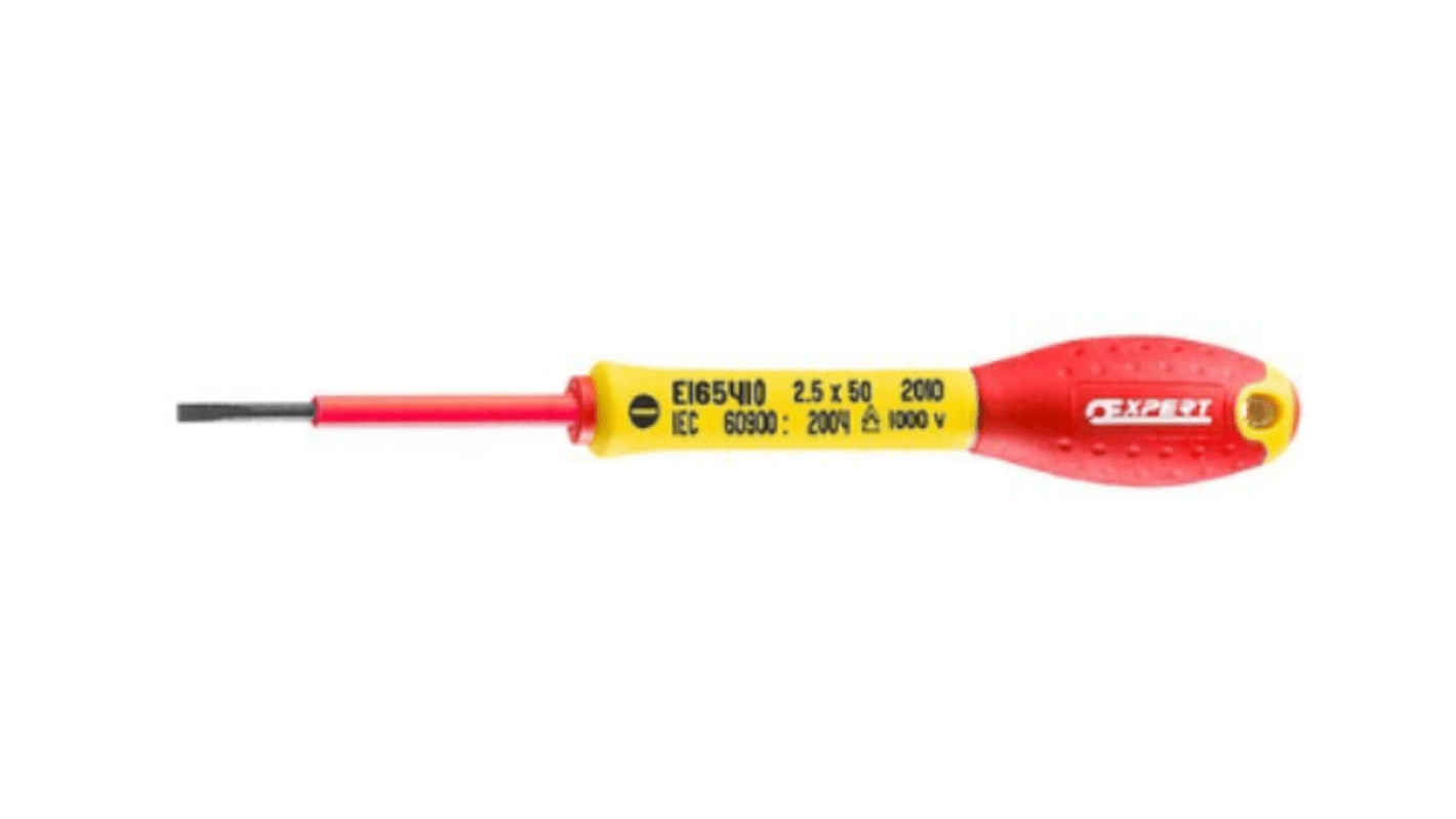Expert by Facom Slotted Insulated Screwdriver, 5 mm, Slotted Head 6 mm Tip, VDE/1000V