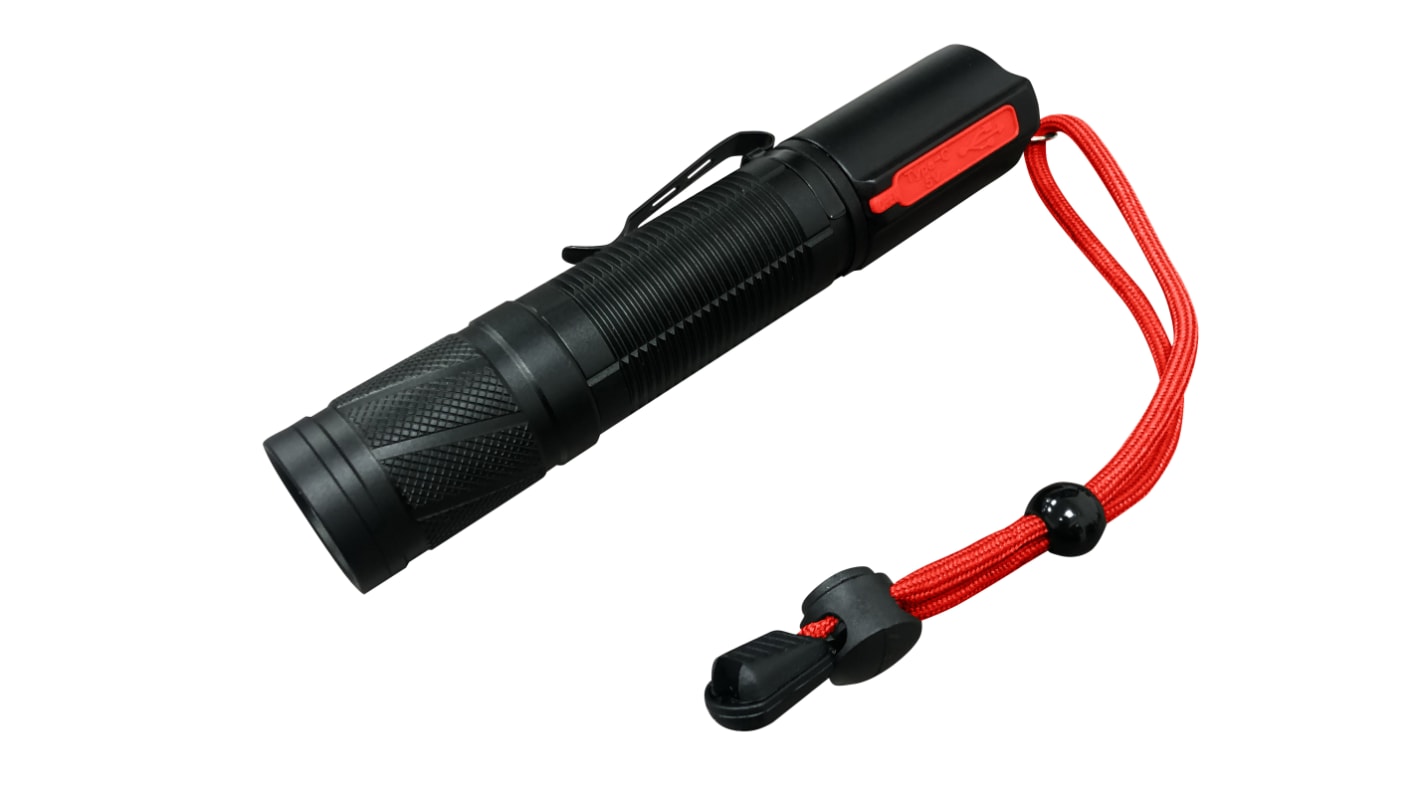RS PRO 充电式手电筒, 1200 lm, LED, 3.7v 2200mAh电池, 黑色，红色, IPX4, RSPRO-F59R
