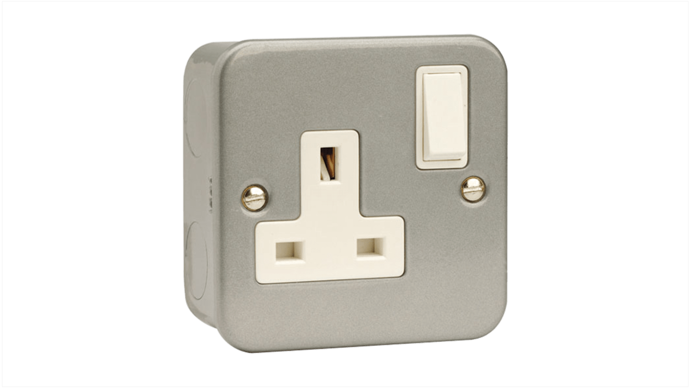 RS PRO Grey 1 Gang Plug Socket, 2 Poles, 13A, BS 1363, Indoor Use