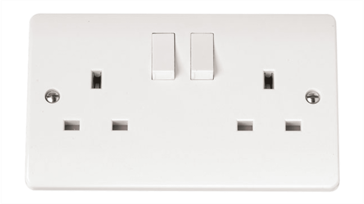 RS PRO Steckdose mit Schalter BS 1363 Wandmontage 2-fach Innenbereich Weiß, 2-polig / 13A