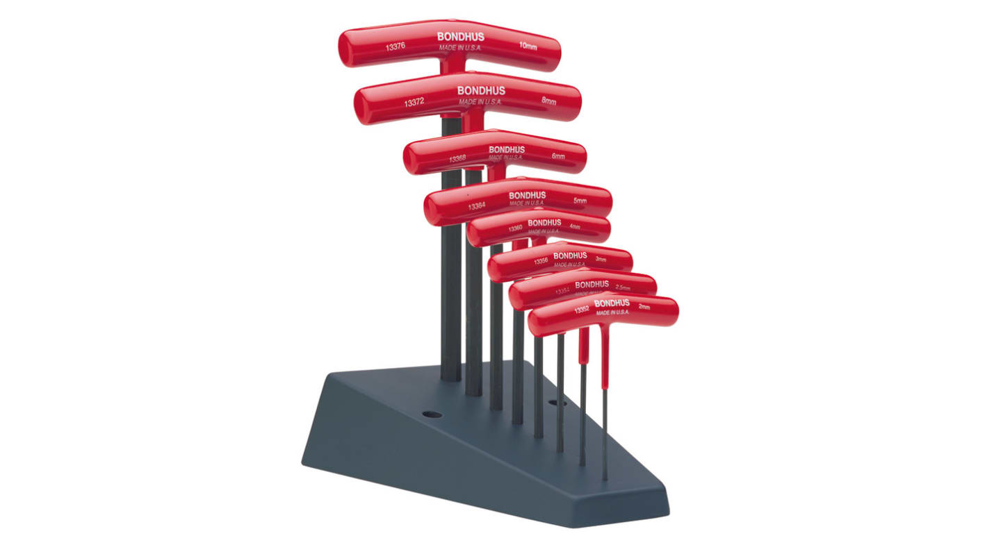 Bondhus 8 piece T Shape Metric Hex Key Set, 2 → 10mm