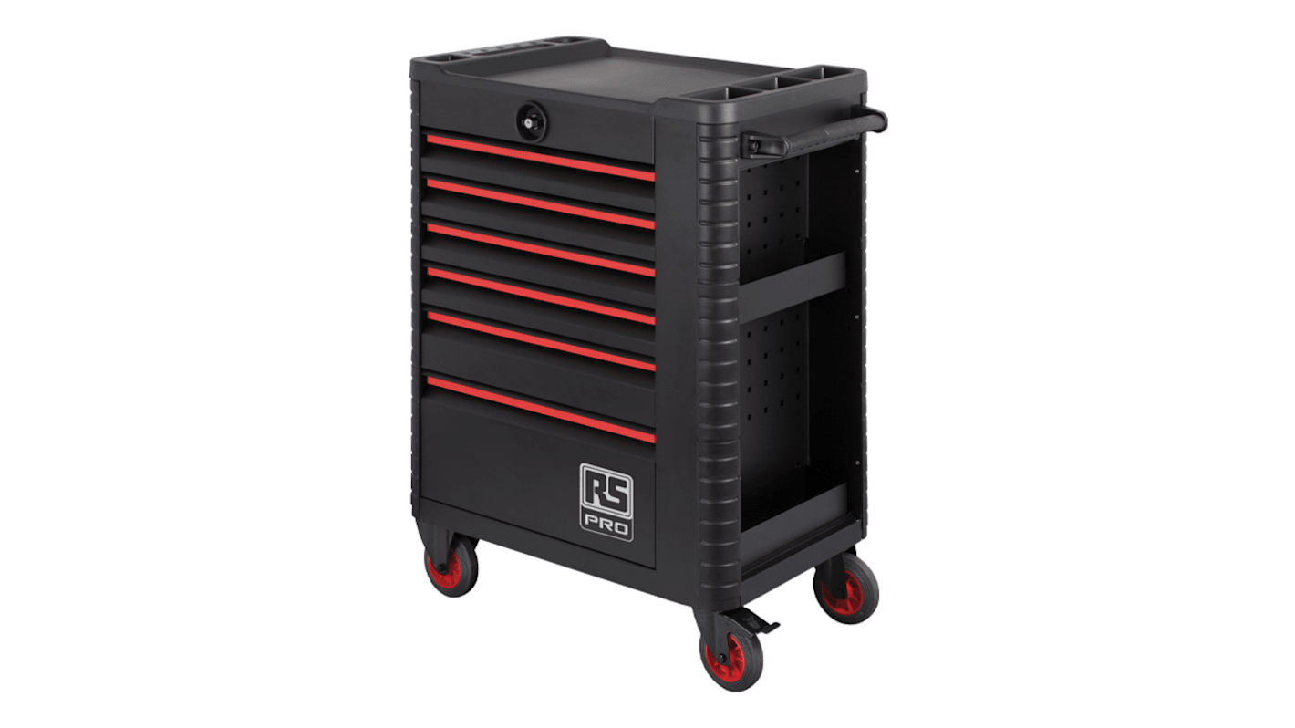 RS PRO 6 drawer Steel Wheeled Tool Chest, 1018mm x 458mm x 746mm