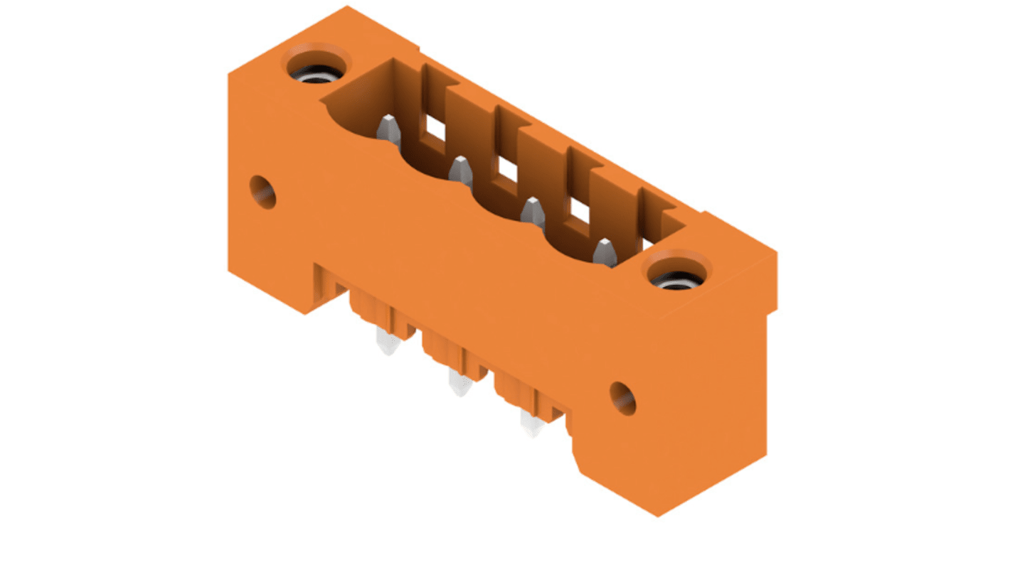 Weidmuller 4p插拔式接线端子 排针, 5.08mm间距, 18.5A, 400V, PCB安装, 橙色, SL 5.08HC/04/180F 3.2SN OR BX系列