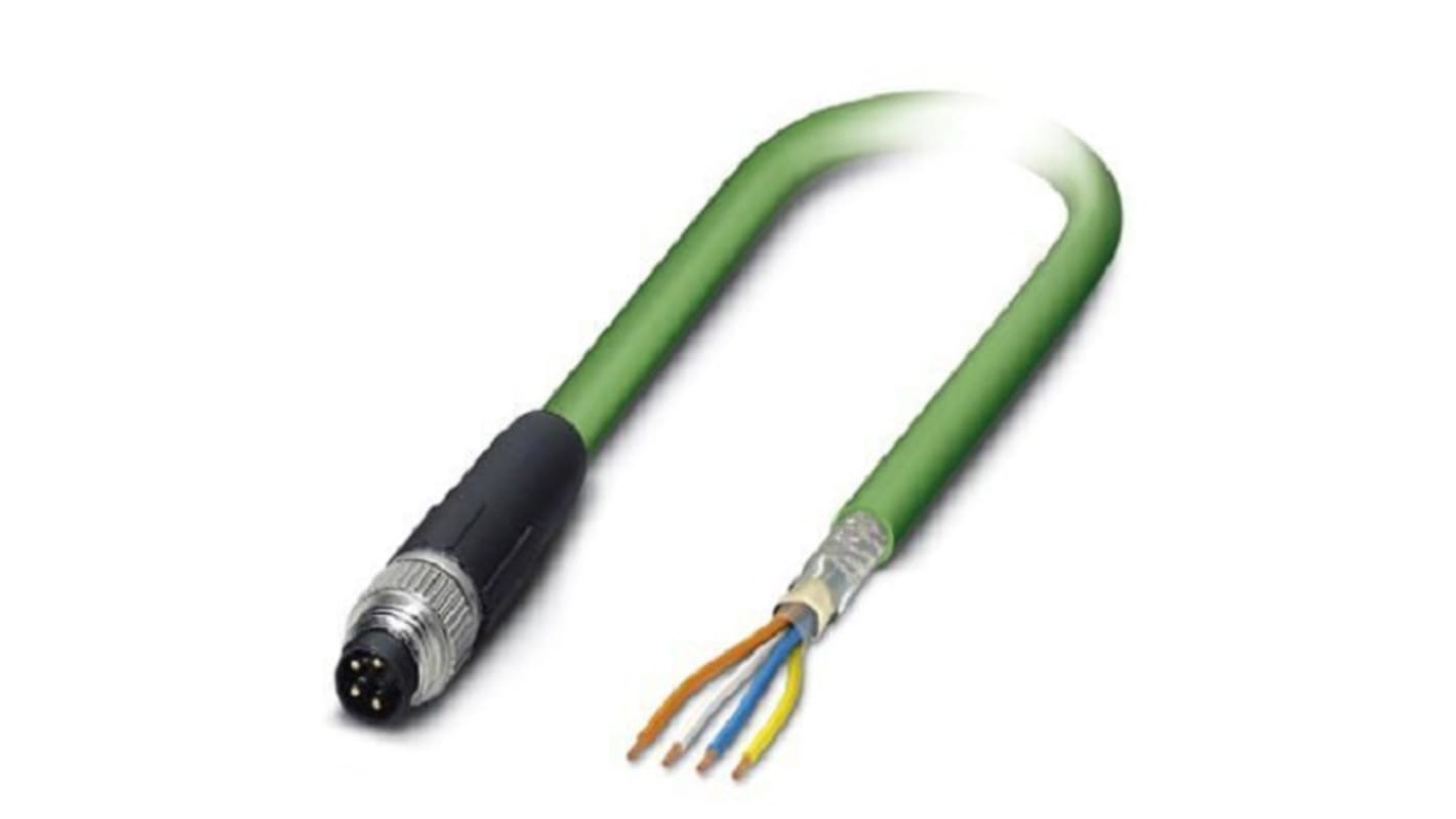 Phoenix Contact Cat5 Straight Male M8 to Unterminated Ethernet Cable, Shielded, Green, 1m