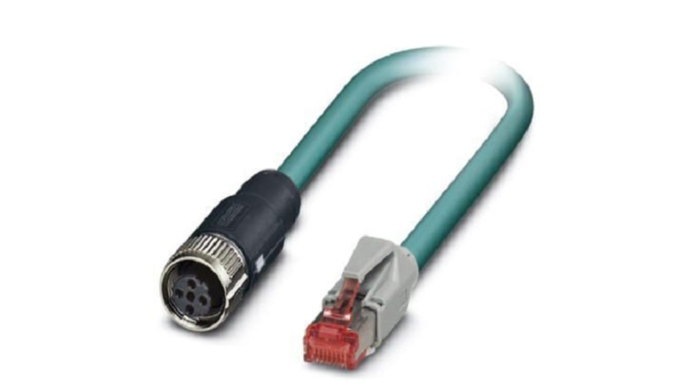 Phoenix Contact, 2m Cat5, Blue M12 to Female RJ45 Male, Shielded Shielded, Terminated