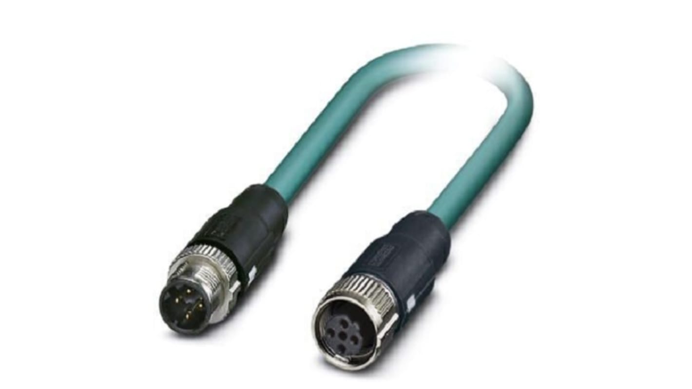 Phoenix Contact, 2m Cat5, Blue M12 to Male M12 Female, Shielded Shielded, Terminated