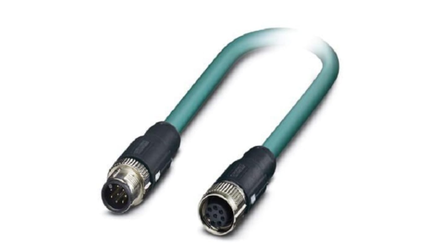 Phoenix Contact, 2m Cat5, Blue M12 to Male M12 Female, Shielded Shielded, Terminated