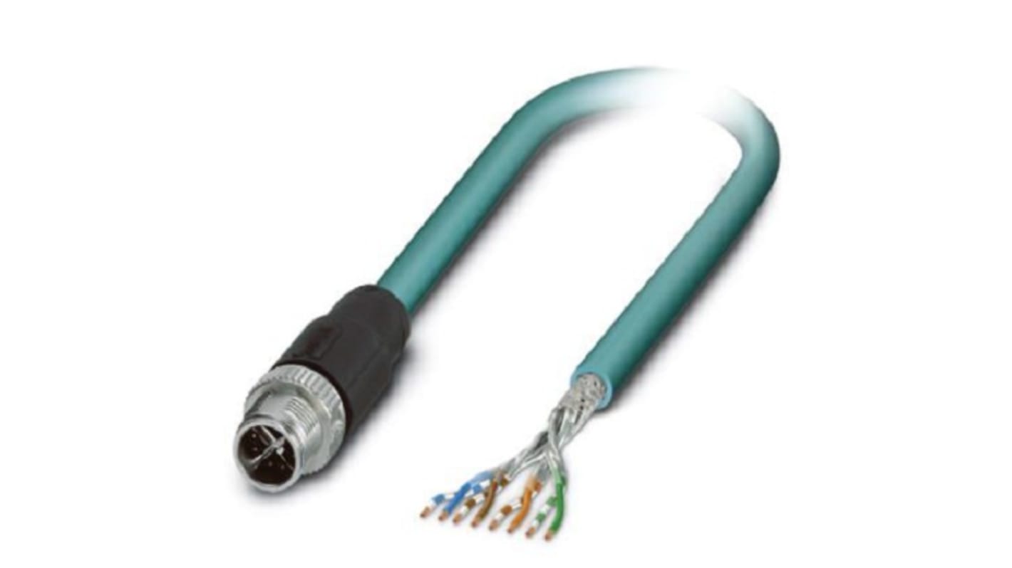 Phoenix Contact, 1m Cat6a, Blue M12 to Male Unterminated, Shielded Shielded, Terminated