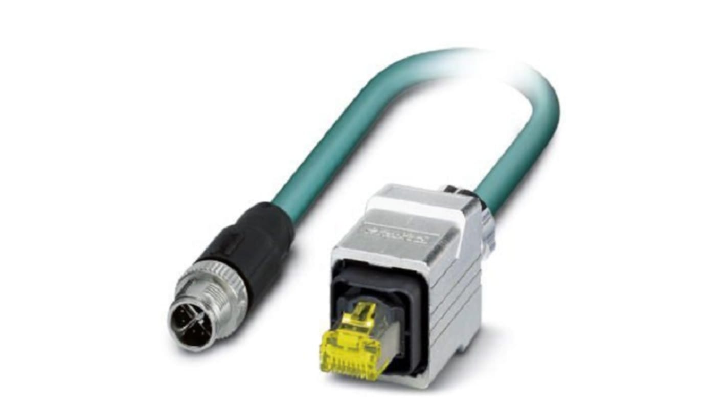 Phoenix Contact, 1m Cat6a, Blue M12 to Male RJ45 Male, Shielded Shielded, Terminated
